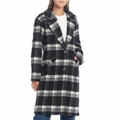 Wholesale 🌟 Copper Key Plaid Button-Front Overcoat Black Snow ✨