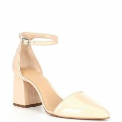 Buy 🎉 Copper Key Stylish Patent Block Heel Pointed Toe Pumps Sunny Beige 👍