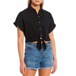 Best reviews of ⌛ Copper Key Cuffed Short Sleeve Button Front Tie Hem Camp 👚 Shirt White ⌛