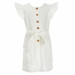 Deals 🛒 Copper Key Big 👧 Girls 7-16 Button Front Flutter Sleeve Tie Waist 👗 Dress White 🔥