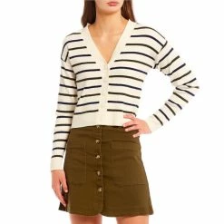 Outlet 😍 Copper Key Striped Button Front Sweater Navy/olive/ivory ❤️