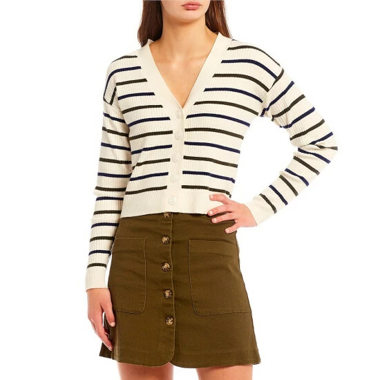 Outlet 😍 Copper Key Striped Button Front Sweater Navy/olive/ivory ❤️