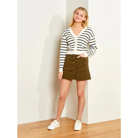 Outlet 😍 Copper Key Striped Button Front Sweater Navy/olive/ivory ❤️ - Image 5