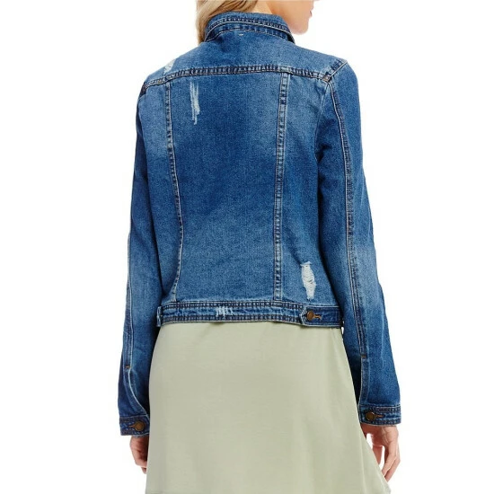 New ⌛ Copper Key Destructed Denim Jacket Medium Wash Denim ✨ - Image 2