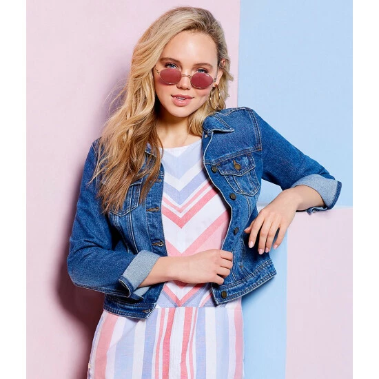 New ⌛ Copper Key Destructed Denim Jacket Medium Wash Denim ✨ - Image 6