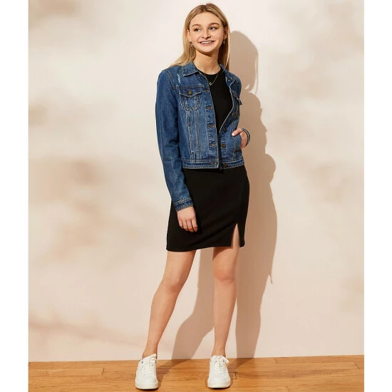 New ⌛ Copper Key Destructed Denim Jacket Medium Wash Denim ✨ - Image 7