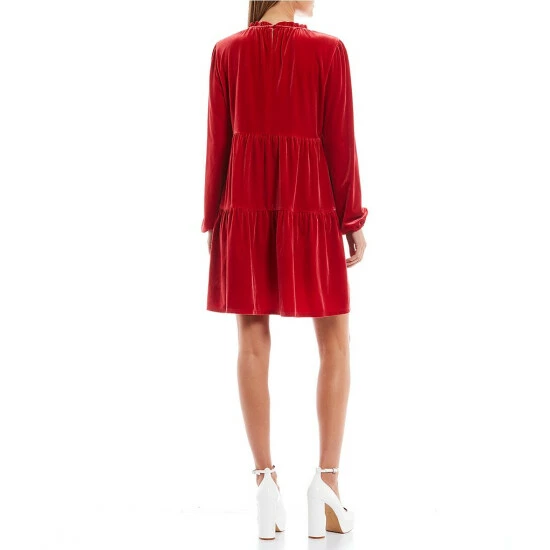 Cheap 😀 Copper Key Crew Neck Long Sleeve Velvet Babydoll 👗 Dress Black 😉 - Image 2