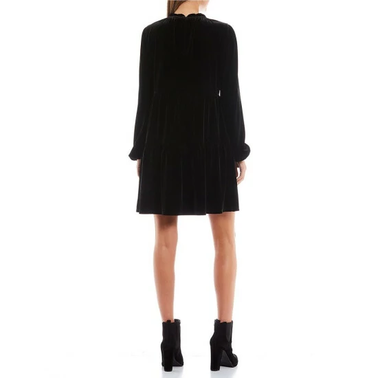 Cheap 😀 Copper Key Crew Neck Long Sleeve Velvet Babydoll 👗 Dress Black 😉 - Image 4