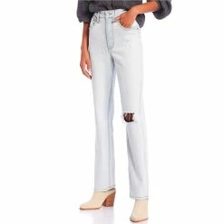 Best Pirce ⌛ Copper Key The Vintage High Rise Destructed Straight Leg 👖 Jeans Extra Light Wash 😀