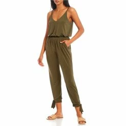 Best Sale 😉 Copper Key Sleeveless Tie Ankle Knit Jumpsuit Olive 😀