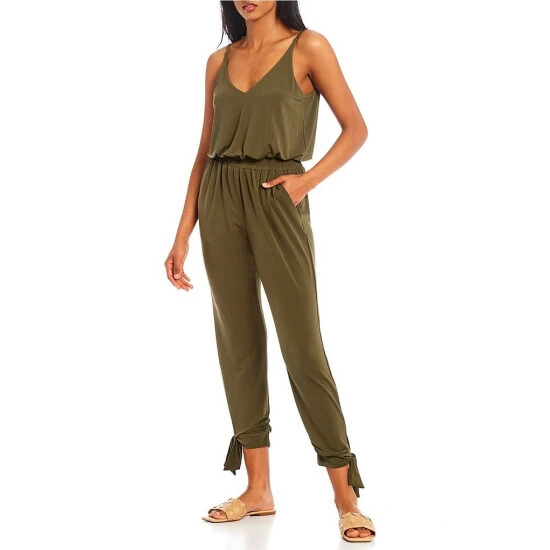 Best Sale ๐ Copper Key Sleeveless Tie Ankle Knit Jumpsuit Olive ๐