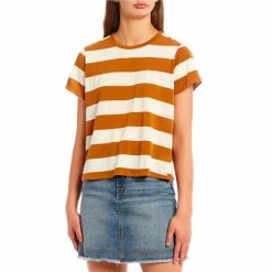 Buy 🎁 Copper Key Stripe Short Sleeve Boxy Tee Gold/ivory 🤩