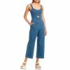 Best Sale 🌟 Copper Key Scoop Neck Keyhole Fitted Denim Crop Jumpsuit Medium Wash 🌟