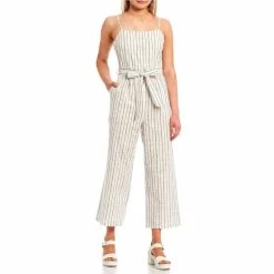 Brand new ✔️ Copper Key Sleeveless Tie Waist Wide Leg Striped Jumpsuit Snow Black 🎉