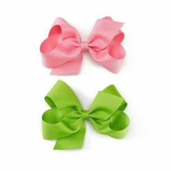 Deals 👏 Copper Key 👧 Girls Medium Grosgrain Barrette Closure Hair Bows 2-Pack Pink/lime/white ✔️