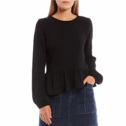 Coupon 🎁 Copper Key Long Sleeve Peplum Top Cider 👏