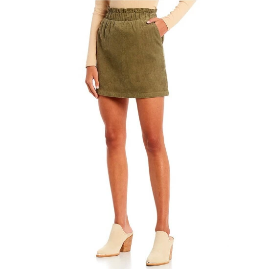 Buy 🎁 Copper Key Corduroy Paperbag Waist Mini 👗 Skirt Olive ✨
