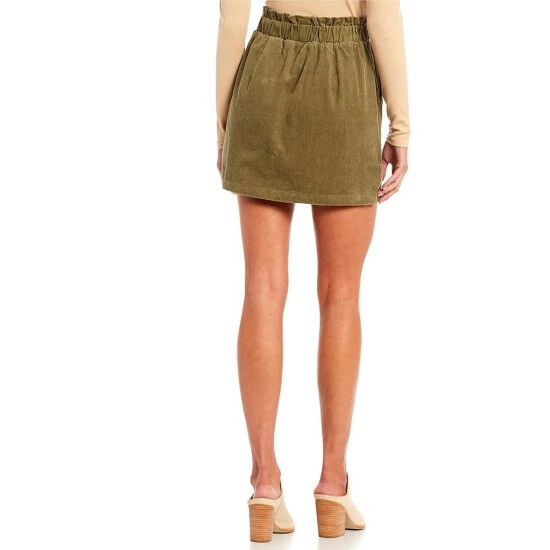 Buy 🎁 Copper Key Corduroy Paperbag Waist Mini 👗 Skirt Olive ✨ - Image 2