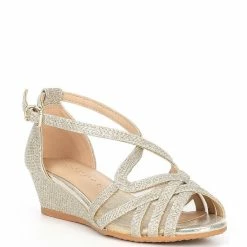 Brand new 🛒 Copper Key 👧 Girls' Klassy Bling Wedge 🩴 Sandals (Youth) Sand Gold 👍