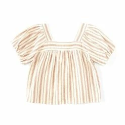 Flash Sale 🌟 Copper Key Little 👧 Girls 2T-6X Short Sleeve Striped Empire Top Ivory Multi ✔️