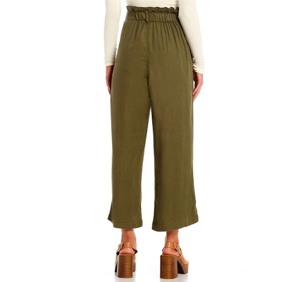 Cheapest ๐ Copper Key Paperbag Waist Wide Leg Cropped Twill Pants Olive โ - Image 2