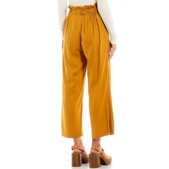 Cheapest ๐ Copper Key Paperbag Waist Wide Leg Cropped Twill Pants Olive โ - Image 5