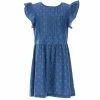 Brand new 🧨 Copper Key Big 👧 Girls 7-16 Flutter Sleeve Printed Denim Pintuck 👗 Dress Indigo 😀
