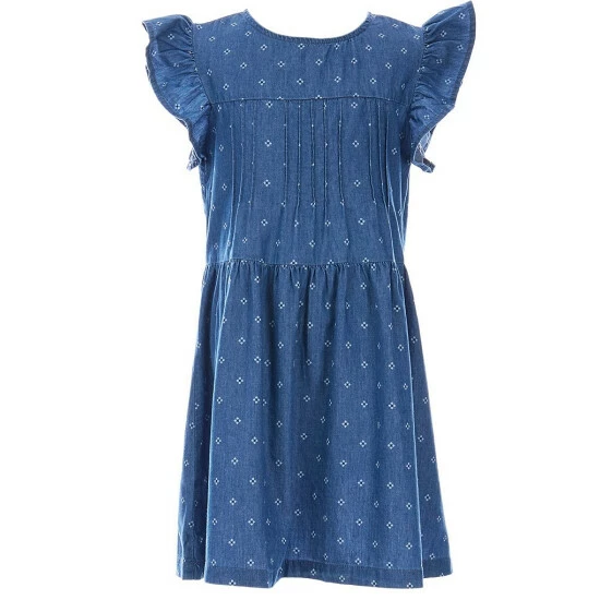 Brand new ๐งจ Copper Key Big ๐ง Girls 7-16 Flutter Sleeve Printed Denim Pintuck ๐ Dress Indigo ๐