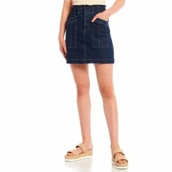 Outlet 🛒 Copper Key Paperbag Waist Utility Denim Mini 👗 Skirt Medium Blue 🎉