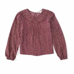 Deals ❤️ Copper Key Big 👧 Girls 7-16 Printed Collar Top Wine Multi 🔔
