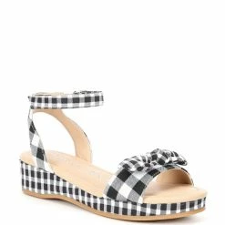 Wholesale 🎉 Copper Key 👧 Girls' Dearisst Eyelet Bow Gingham Flatform Wedges (Toddler) Black/white 💯