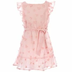 New 😉 Copper Key X Kimberly Whitman Big 👧 Girls 7-16 Family Matching Flutter Sleeve Butterfly Applique 👗 Dress Pink ⌛