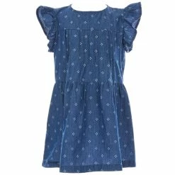 Cheapest 🌟 Copper Key Little 👧 Girls 2T-6X Flutter Sleeve Printed Denim 👗 Dress Indigo 👏