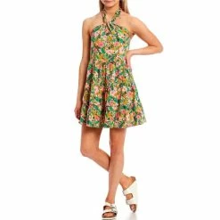 Brand new 😍 Copper Key Floral Printed Tiered Halter 👗 Dress Multi 🎁