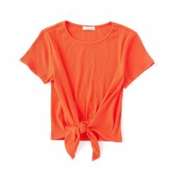 Outlet 👏 Copper Key Big 👧 Girls 7-16 Ribbed Knit Tie Front Tee Red 🔔