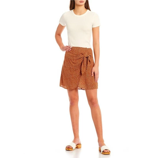 Outlet 🛒 Copper Key Branch Printed High Rise Faux Wrap Mini 👗 Skirt Rust/snow ⌛ - Image 3