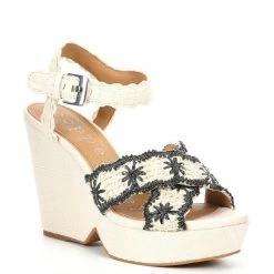 Outlet 🔥 Copper Key Wildflower Raffia Wrapped Platform Wedges Light Natural/black ❤️