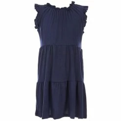 Budget ⭐ Copper Key Little 👧 Girls 2T-6X Ruffled Tiered Babydoll Knit 👗 Dress Navy 👏