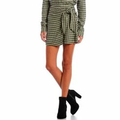 New 😀 Copper Key Coordinating Tie Waist Plaid Mini 👗 Skirt Green 🤩