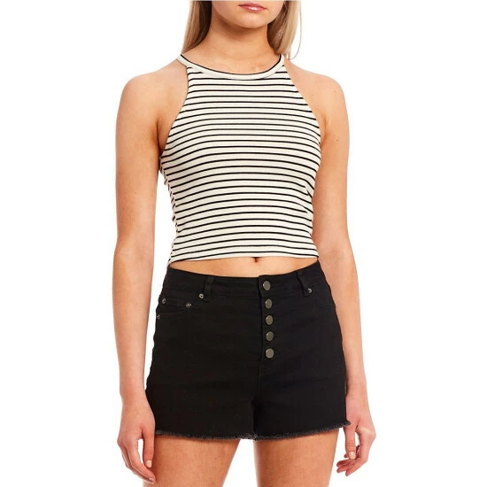 Cheapest 🥰 Copper Key Ribbed Stripe Knit High Neck Tank Top Snow Black ✨