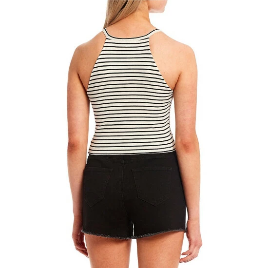 Cheapest 🥰 Copper Key Ribbed Stripe Knit High Neck Tank Top Snow Black ✨ - Image 2