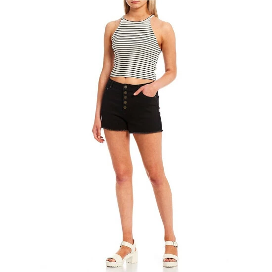 Cheapest 🥰 Copper Key Ribbed Stripe Knit High Neck Tank Top Snow Black ✨ - Image 3