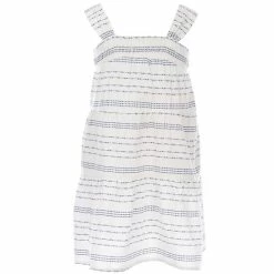 Deals 🤩 Copper Key Little 👧 Girls 2T-6X Smock Top Mixed Stripe Empire 👗 Dress White Blue 🎁