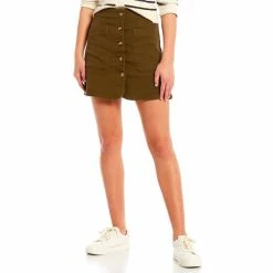 Buy 🎁 Copper Key High Rise Button Front Twill Mini 👗 Skirt Olive 🤩