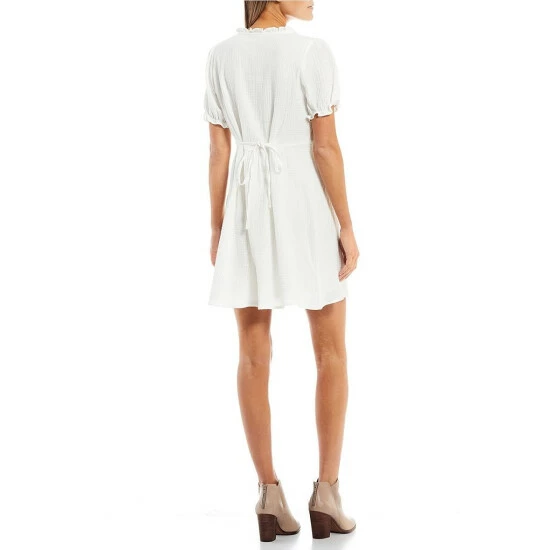 Best Pirce ๐งจ Copper Key Family Matching Puff Sleeve Ruffle Trim Gauze Babydoll ๐ Dress Light Lime โ๏ธ - Image 4