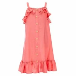Flash Sale 🧨 Copper Key Big 👧 Girls 7-16 Ruffle-Hem Button Front Swing 👗 Dress Pink 🧨