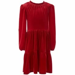 Hot Sale 😀 Copper Key Big 👧 Girls 7-16 Long Sleeve Velvet Babydoll 👗 Dress Red 🔔