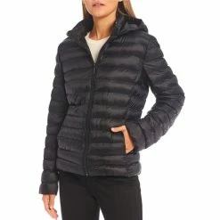 Promo 💯 Copper Key Long Sleeve Stand Collar Hooded Waterproof Lightweight Quilted Puffer 🧥 Coat Pearl 🛒