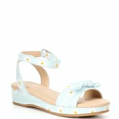 Hot Sale ⌛ Copper Key 👧 Girls' Dearisst Eyelet Bow Floral Gingham Flatform Wedges (Toddler) Blue Multi 🎉