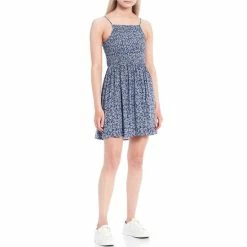 Wholesale 👏 Copper Key Smocked Square Neck Ditsy Floral Mini 👗 Dress Blue Multi ❤️